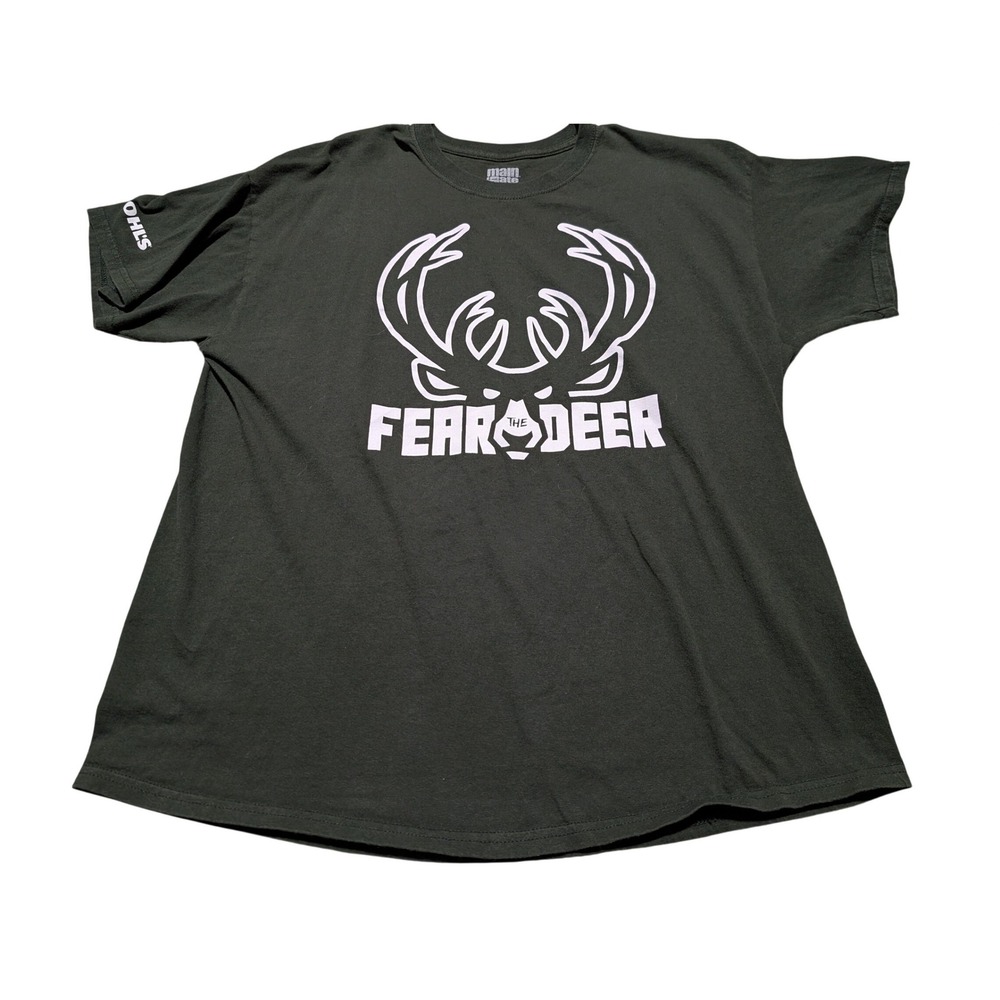 Main Gate Milwaukee Bucks T Shirt Mens XL Green Fear The Deer NBA Basketball Tee